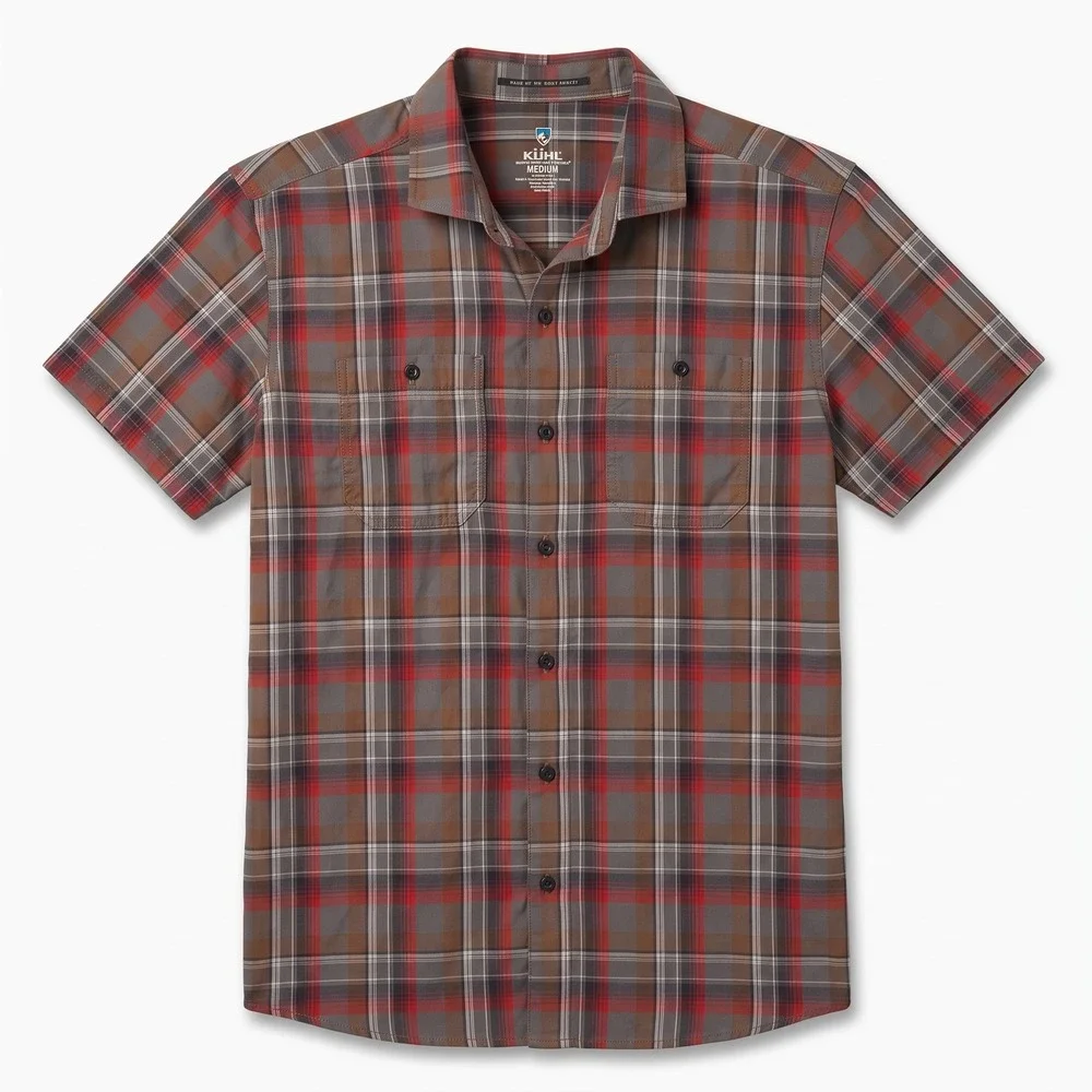 Kuhl Plaid Button Down Shirt Mens Medium Brown Red Excellent Tapered Fit - Picture 1 of 11
